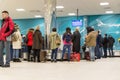 Volgograd, Russia - October 31.2016. Passengers await the luggage around baggage carousel in C terminalan of Aeroport Royalty Free Stock Photo