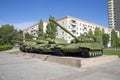 The exposition of Soviet tanks at the museum \