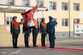 System of soldiers fly a flag, a banner of military unit Royalty Free Stock Photo