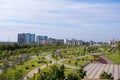 Volgograd. Russia-September 7, 2019. View of the Memorial Park opposite the Volgograd Arena at the foot of the complex on Mamaev Royalty Free Stock Photo