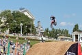 Tricks on a motorcycle jump performed by the athletes during the