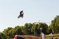 Tricks on a motorcycle jump performed by the athletes during the