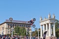 Tricks on a motorcycle jump performed by the athletes during the