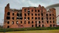 Volgograd, Volgograd region, Russia - 11.04.2021. Ruins of the Gerhardt Mill near the Battle of Stalingrad Museum