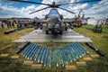 VOLKEL, NETHERLANDS - JUN 14, 2013: Armament of the Royal Netherlands Air Force AH-64 Apache attack helicopter on display at the Royalty Free Stock Photo