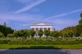 Volksgarten Public Park in Vienna, view on Theseus temple. Column Hall in the garden with beautiful colorful landscape