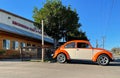 Volkswagen Beetle parked outside Escondido Feed and Pet store on a sunny day