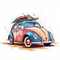 Volkswagen Beetle Watercolor Painting Art Print