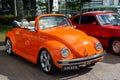 A Volkswagen car, a Beetle convertible model, from 1974 is seen at a vintage car exhibition in the city of Salvador, Bahia