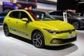 Volkswagen Golf plug-in hybrid car at the Brussels Autosalon European Motor Show. Brussels, Belgium - January 13, 2023