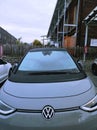 Volkswagen ID.3 in blue grey in special front view Royalty Free Stock Photo