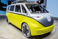 Volkswagen ID Buzz electric self-driving camper van showcased at the Frankfurt IAA Motor Show. Germany - September 12, 2017