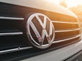 The Volkswagen logo on the front of the car bonnet Royalty Free Stock Photo