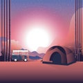 Volkswagen road trip. moon Night. camping, outdoor recreation, adventures in nature concept. Vector. Illustrator