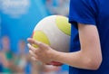 Volleybal in the hands of a child Royalty Free Stock Photo