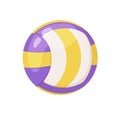 Volleyball ball icon. Leather round object for playing sports game. Tricolor striped equipment. Realistic flat vector