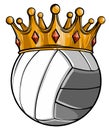 Volleyball ball with royal crown. King of sport. Isolated on white. T