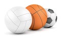 Volleyball, basketball and soccerball in row