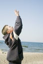 Volleyball boy on beach. Royalty Free Stock Photo