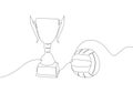 Volleyball championship, trophy one line art. Continuous line drawing of ball, sport, running, ball sports, activity