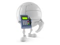 Volleyball character holding credit card reader Royalty Free Stock Photo