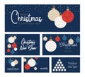 Volleyball Christmas card set. Merry Christmas sport flat greeting card. Hang on a thread volleyball ball as a xmas ball and color Royalty Free Stock Photo