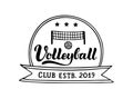 Volleyball club lettering logo, emblem with ball, net and stars Royalty Free Stock Photo