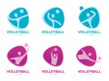 Volleyball club logo with human player play ball abstract vector set design