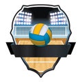 Volleyball and Court Badge Illustration