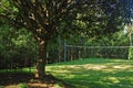 Volleyball court in grass field at CCF Mount Makiling Recreation Center in Santo Tomas, Batangas, Philippines