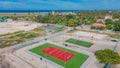 Volleyball court located at the Maamigili secluded tropical island at the Alif Dhaal Atoll at the indian ocean Royalty Free Stock Photo