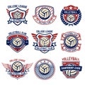 Volleyball emblems on white background. Design element for logo, label, emblem, sign, badge. Royalty Free Stock Photo