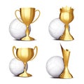 Volleyball Game Award Set Vector. Volleyball Ball, Golden Cup. Modern Volleyball Tournament. Design For Sport Promotion