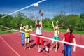 Volleyball game among teenagers who are playing Royalty Free Stock Photo