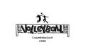 Volleyball hand written lettering logo, emblem with players, ball and net Royalty Free Stock Photo