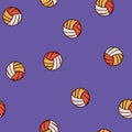 volleyball illustration on blue background. yellow and white color with blue outline. seamless pattern. hand drawn Royalty Free Stock Photo