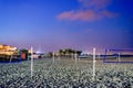 Volleyball nets on a beach at night Royalty Free Stock Photo