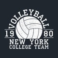 Volleyball New York grunge print for apparel with ball. Typography emblem for t-shirt. Design for athletic clothes. Vector. Royalty Free Stock Photo