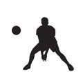 Volleyball player with ball, isolated vector silhouette. Front v