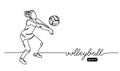 Volleyball player. Girl, woman abstract vector illustration, background, banner, poster. One line art drawing of