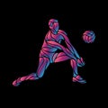 Volleyball player neon silhouette. Digger position. Eps8