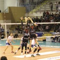 Volleyball player Osmany Juantorena while performing a spectacular block