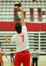 Volleyball player serves the ball