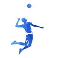 Volleyball player serving ball, abstract blue geometric vector s