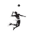 Volleyball player serving ball, abstract isolated vector silhouette, side view Royalty Free Stock Photo