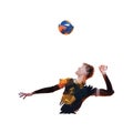 Volleyball player serving ball, low polygonal vector illustration. Beach volleyball Royalty Free Stock Photo