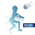 Volleyball Player Silhouette Vector. Grunge Halftone Dots. Dynamic Volleyball Athlete In Action. Dotted Particles. Sport