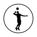 Volleyball player vector silhouette illustration isolated on white background. Volleyball boy in action. Royalty Free Stock Photo