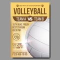 Volleyball Poster Vector. Banner Advertising. Sand Beach, Net. Sport Event Announcement. A4 Size. Game, League Design Royalty Free Stock Photo