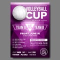 Volleyball Poster Vector. Design For Sport Cafe, Pub, Bar Promotion. Beach. Volleyball Ball. Modern Tournament Royalty Free Stock Photo